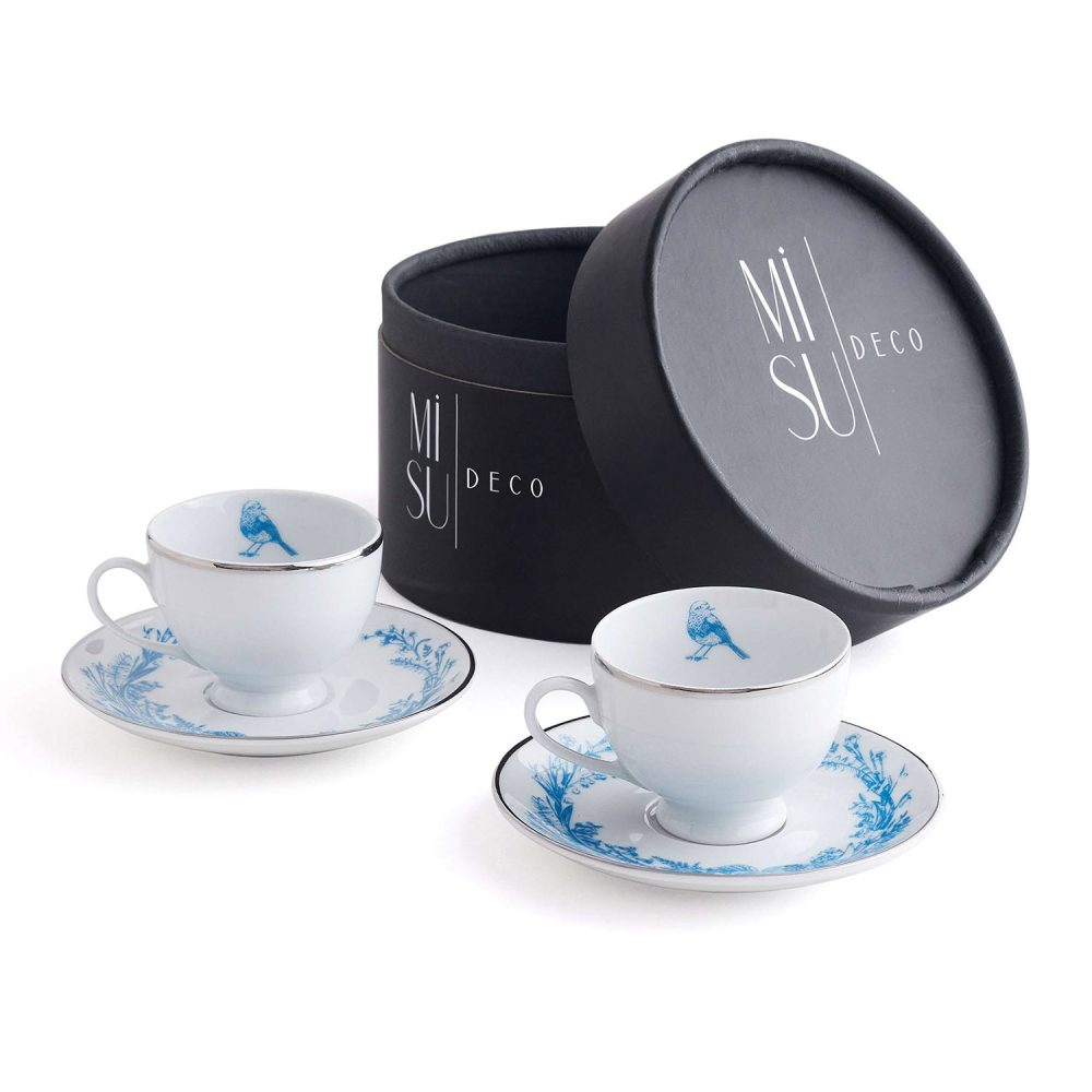 MAVİ ÇİÇEK DESENLİ 2’li PORSELEN TÜRK KAHVESİ FİNCAN SETİ