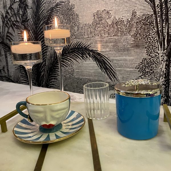 Rukiye Double Kiss Mavi Çay Fincanı