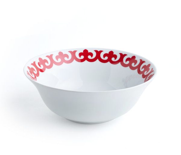 RO1-27K ROJO KIRMIZI ETNİK DESENLİ 27CM PORSELEN SERVİS KASESİ