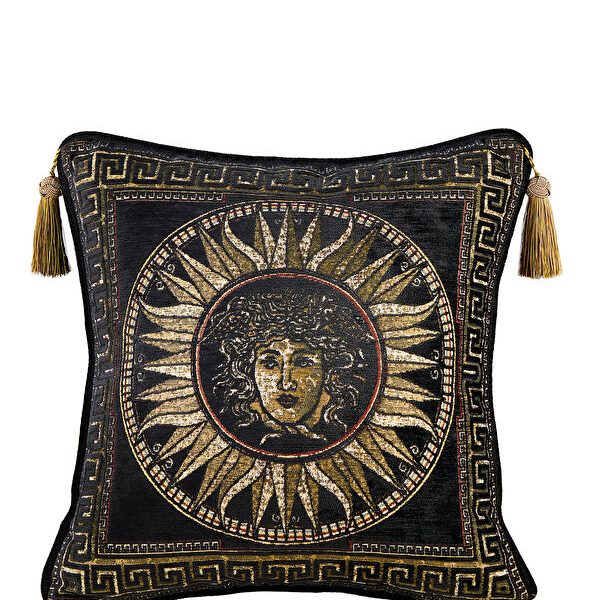 Siyah Püsküllü İpek Kadife Kırlent Kılıfı 45 x 45 cm